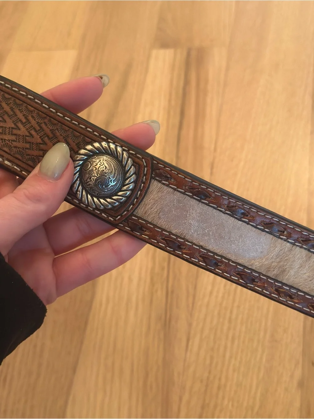 Men's Nocona Genunine Leather Calf Hair Belt size 38